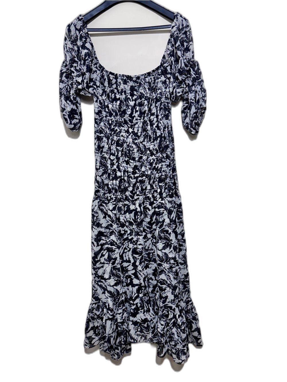 NWT Misa Los Angeles Diya Dress Smocked Puff-Sleeves Midi Dress size M Romantic